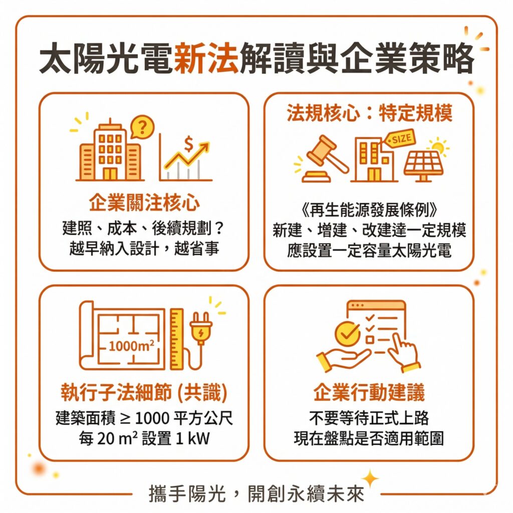 太陽能專家提醒,企業在規劃太陽能策略時,應先確認自己的廠房或建築是否符合新法的標準