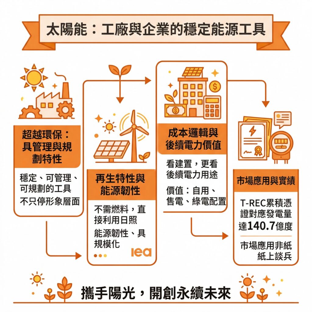 太陽能已逐漸成為未來能源趨勢，企業可以找像是太陽能專家這樣的專業團隊評估