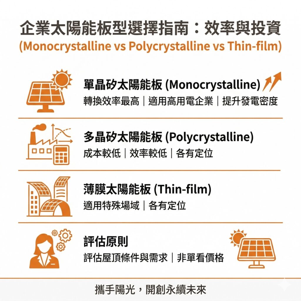 企業在考慮太陽能發電時，可以諮詢像是太陽能專家這樣的專業公司，確認自己適合的太陽能板