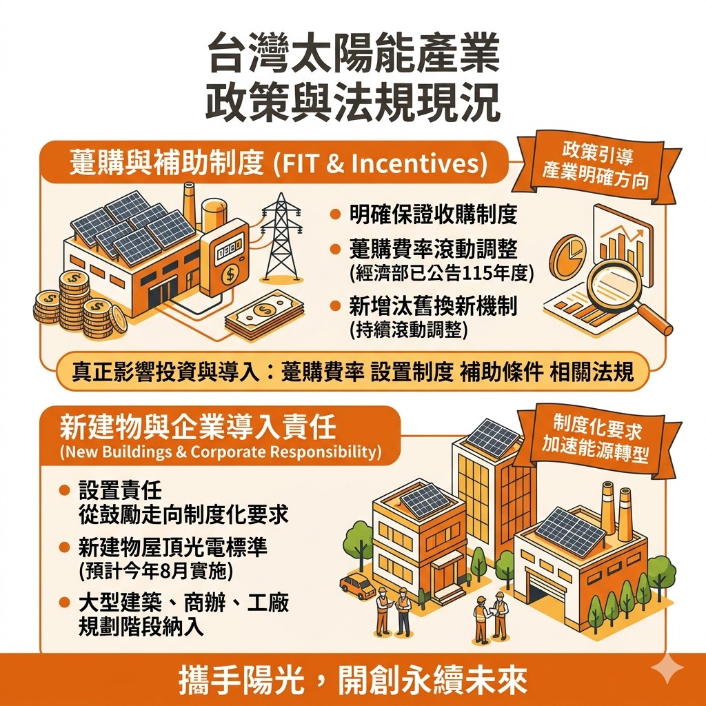 太陽能專家提醒，企業在評估台灣太陽能產業現況時，也須將政策、法規走向納入評估範圍