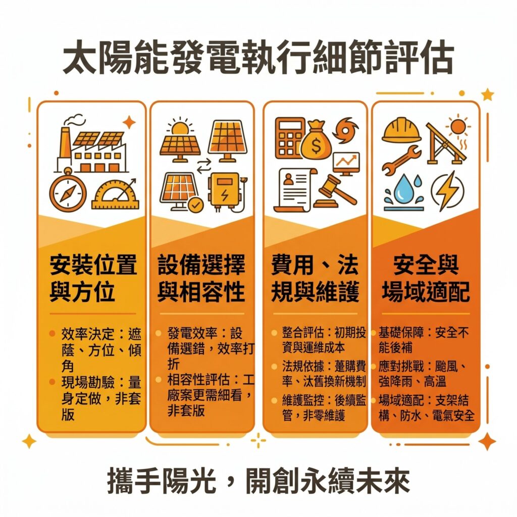企業在了解太陽能發電優缺點後,想進一步考慮安裝太陽能前,可以找像是太陽能專家這樣的專業團隊評估