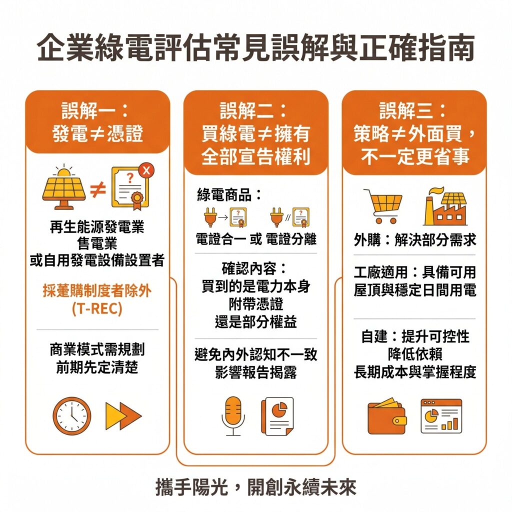 太陽能專家整理企業常見關於綠電的誤解，企業在評估時可以先參考