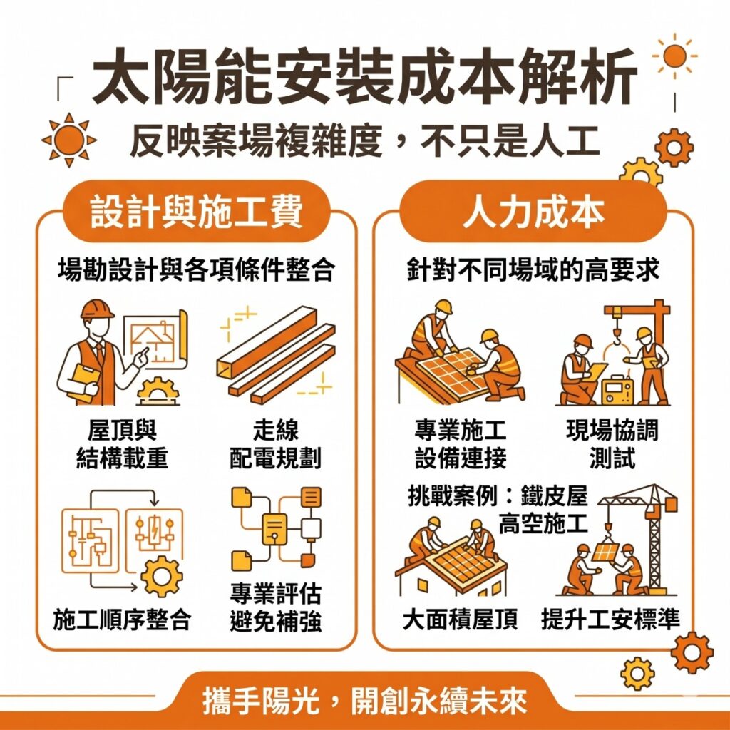 太陽能專家提醒，企業在評估太陽能安裝的成本時，也要一併評估前期設計的成本