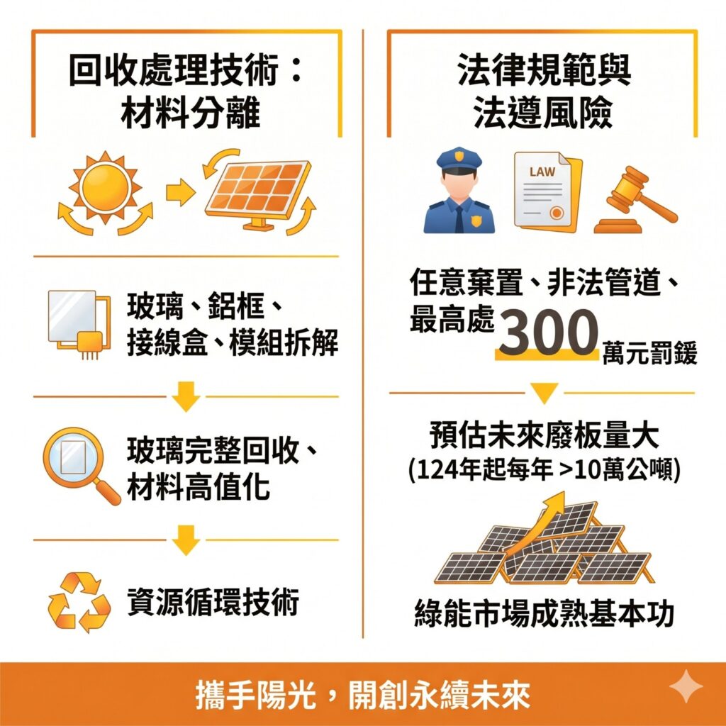 太陽能專家提醒，了解太陽能板回收之後的處理，以及如何合法處理太陽能板，未來將成為企業基本功