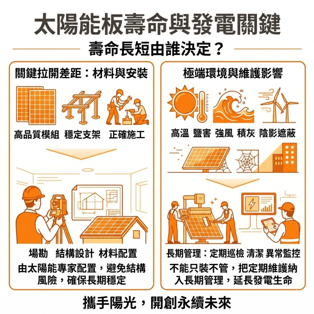 太陽能專家提醒,事前場勘與事後維護,都能延長太陽能板壽命
