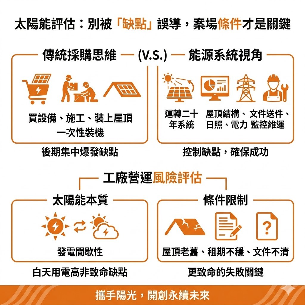 太陽能專家提醒，企業與工廠應評估的是風險可承受性