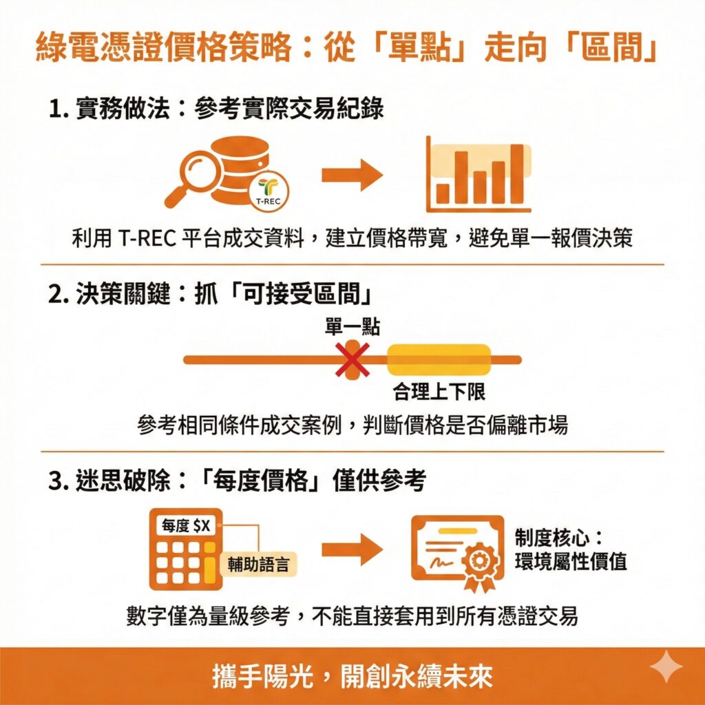 太陽能專家建議，綠電憑證價格是要找到能接受的價格帶，而非追求單一點