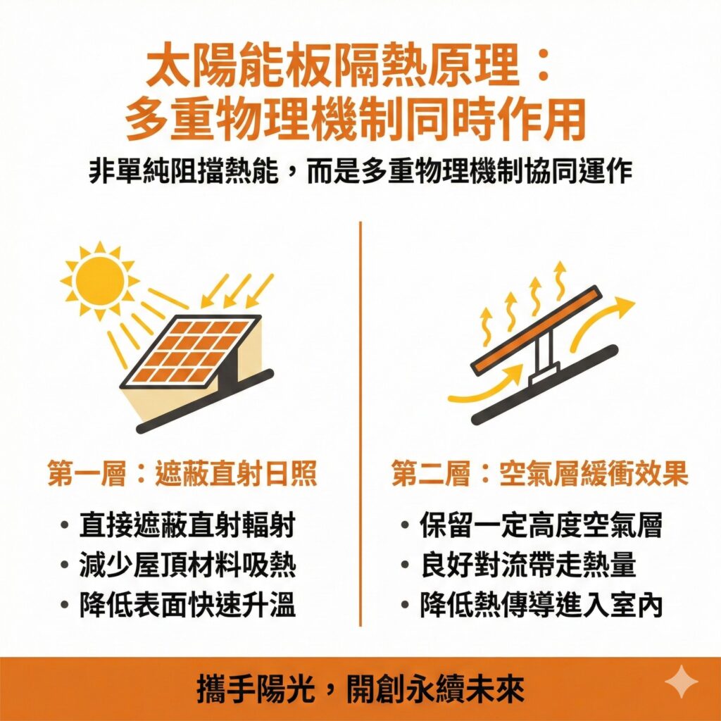 太陽能板隔熱原理其實是兩種機制同時作用的結果