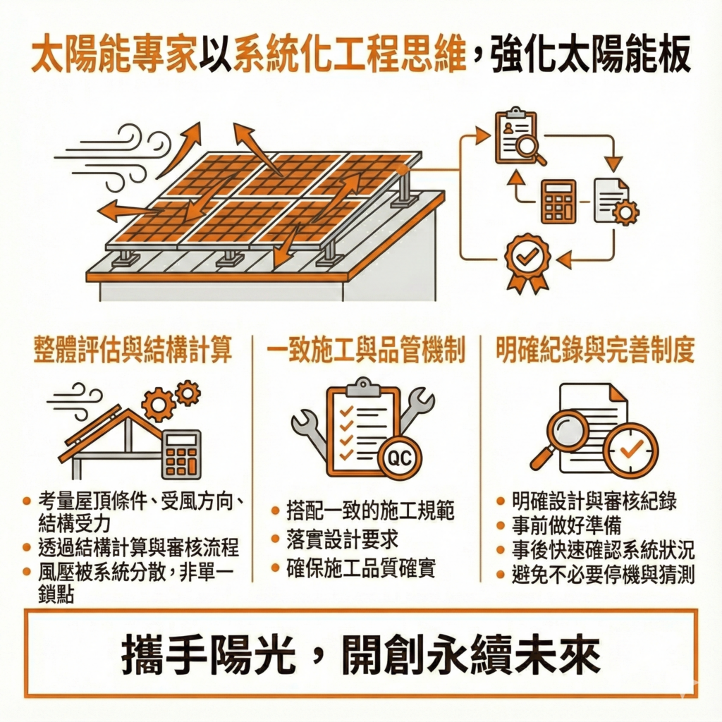 太陽能專家從事前設計到事後營運維護皆有完整規劃，讓你面對災害也不擔心