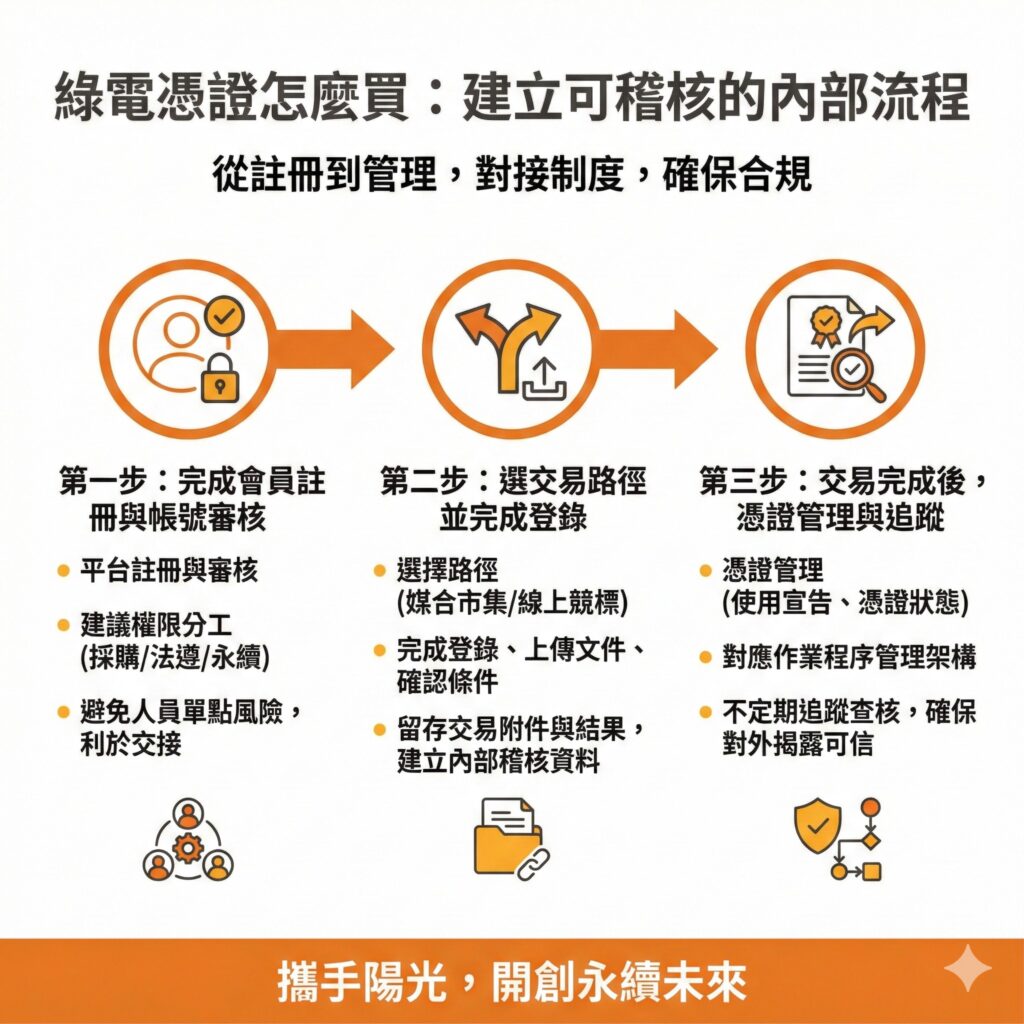 企業在購買綠電憑證時，應建立內部的穩定SOP