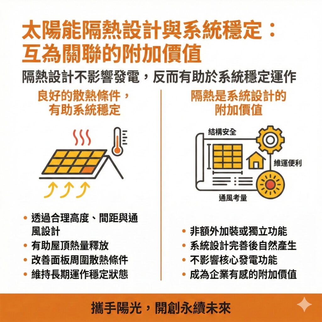 良好的系統設計，才能讓太陽能板的隔熱發揮最大價值