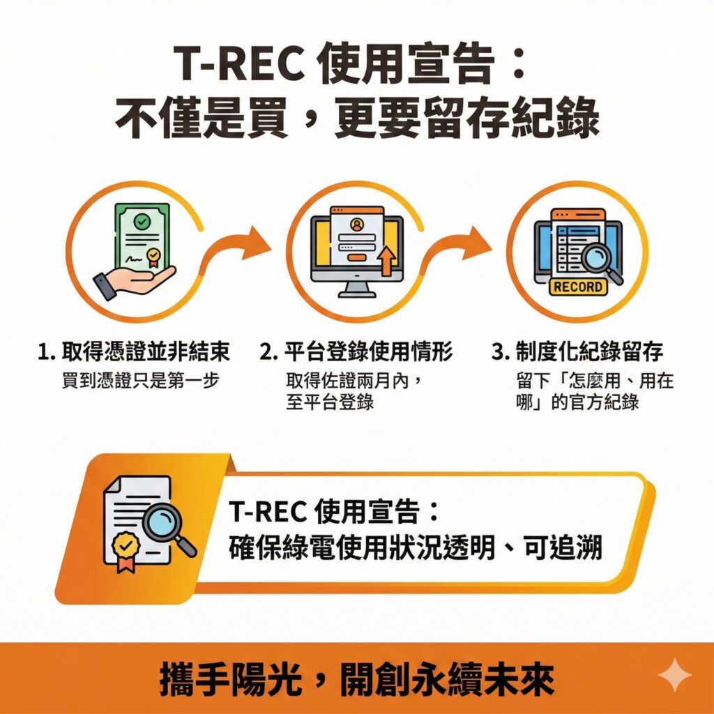 雖然綠電憑證沒有期限，但太陽能專家提醒，真正要宣告使用時，要在兩個月內登記佐證資料，否則會無效