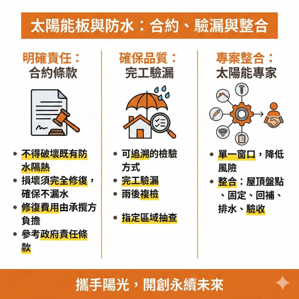 太陽能專家扮演專案整合的角色,讓你不用擔心太陽能板防水的問題