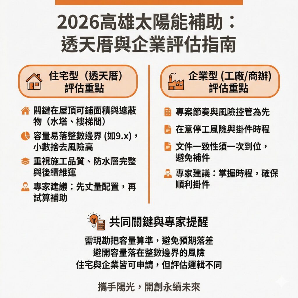 太陽能專家提醒,透天厝屋主也可以申請太陽能補助,但透天厝更容易有小數點,所以在申請前請務必聯繫太陽能專家協助評估