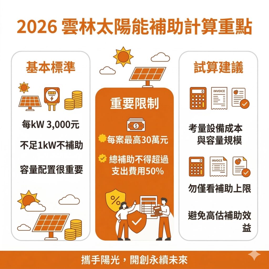 雲林企業在申請2026太陽能補助前,請務必先找像是太陽能專家這樣的專業團隊,試算容量與補助金額