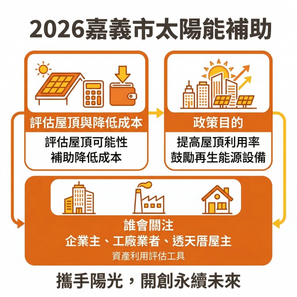 2026嘉義市太陽能補助是用政策鼓勵能源轉型，企業跟屋主也可以做為資產管理的工具